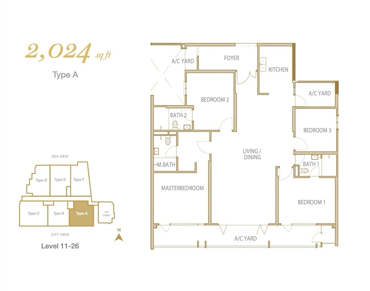 Cantonment Residence Type A 2,024 sq ft 户型图