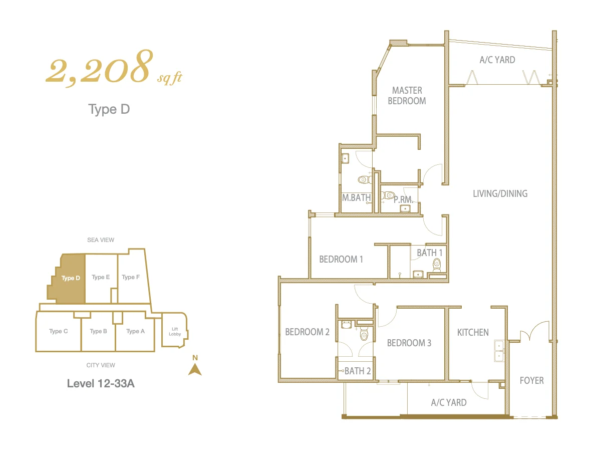 Cantonment Residence Type D 2,208 sq ft 户型图