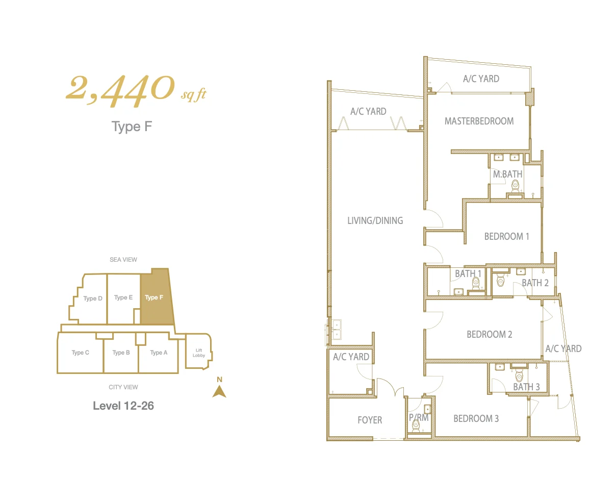 Cantonment Residence Type F 2,440 sq ft 户型图