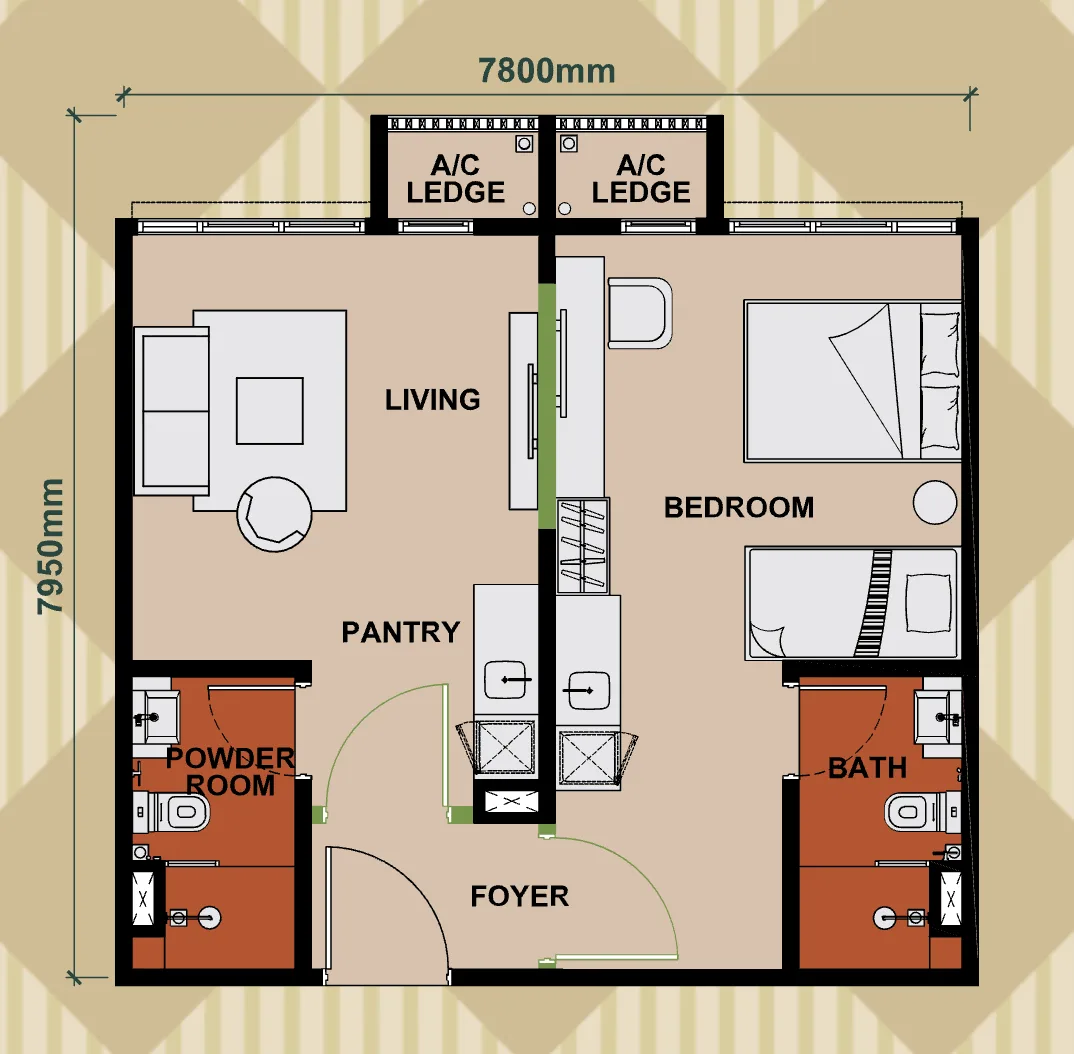 Keeperz Suites Type B dual-key 581 sq ft floor plan