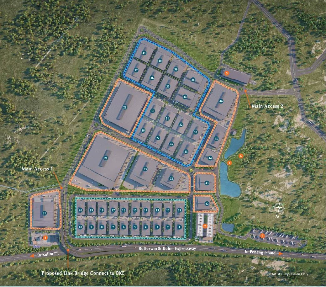 Northern TechValley masterplan showing Type A, Type B and built-to-suit factory zones beside BKE